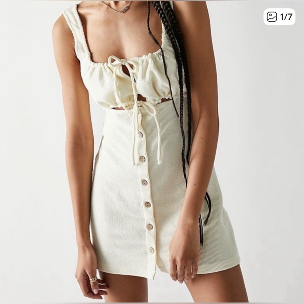Free People Beach Olivia corduroy cream cut out Dress | M